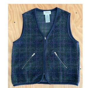 Talbots Petites Purple & Green Tartan Plaid Super Soft Zipper Vest w/ Pockets P